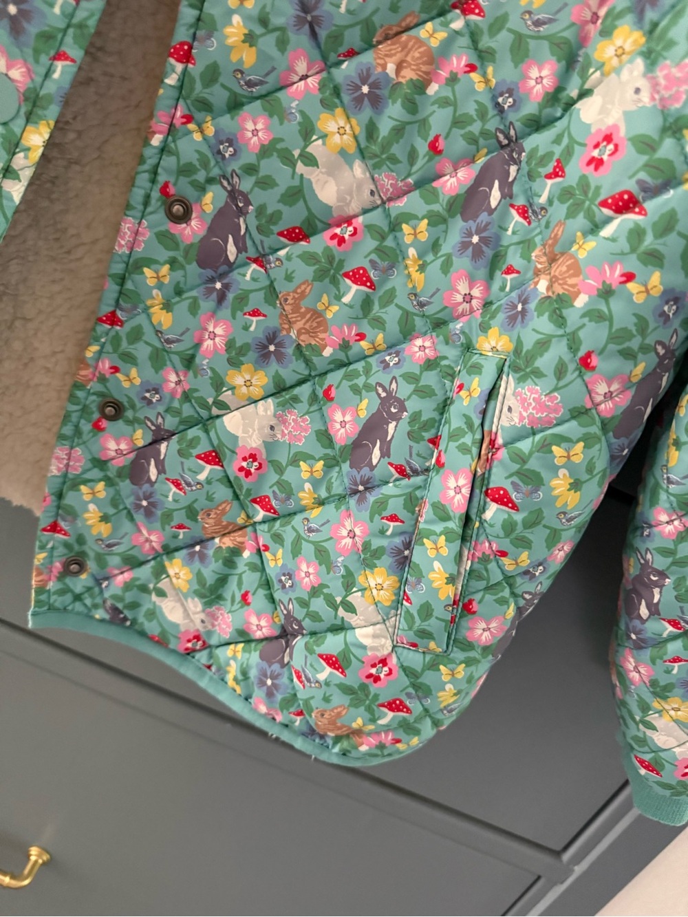 Boden Kids Quilted Floral Jacket - Green - Picture 7 of 10